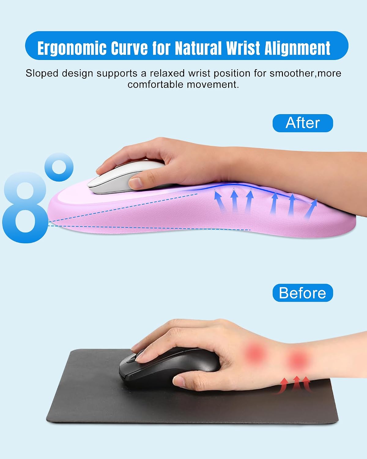 Ergonomic Mouse Pad with Sloped Memory Foam Wrist Rest (Black)