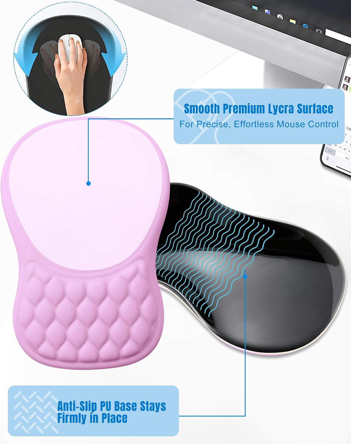 Ergonomic Mouse Pad with Sloped Memory Foam Wrist Rest (Black)