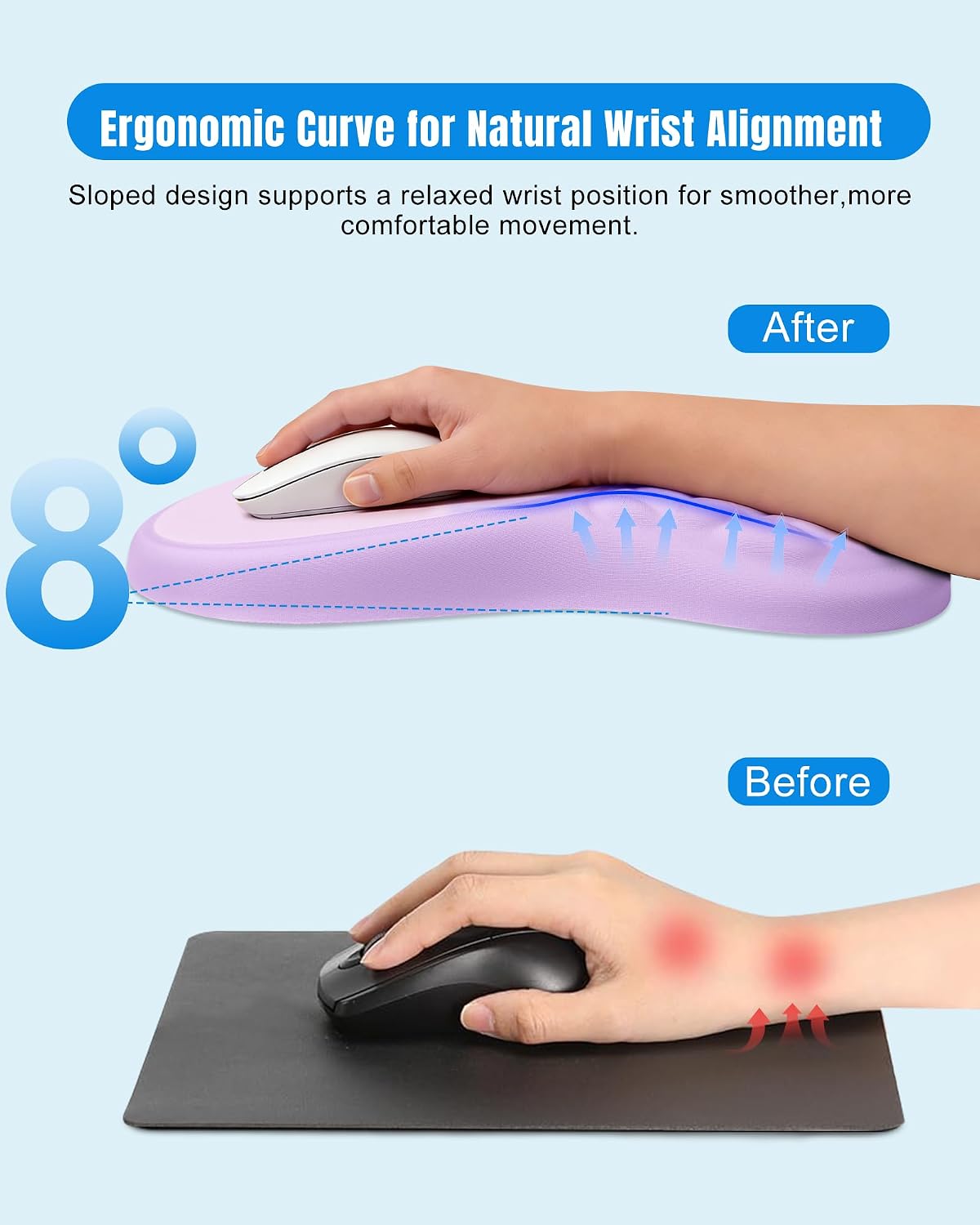 Ergonomic Mouse Pad with Sloped Memory Foam Wrist Rest (Black)