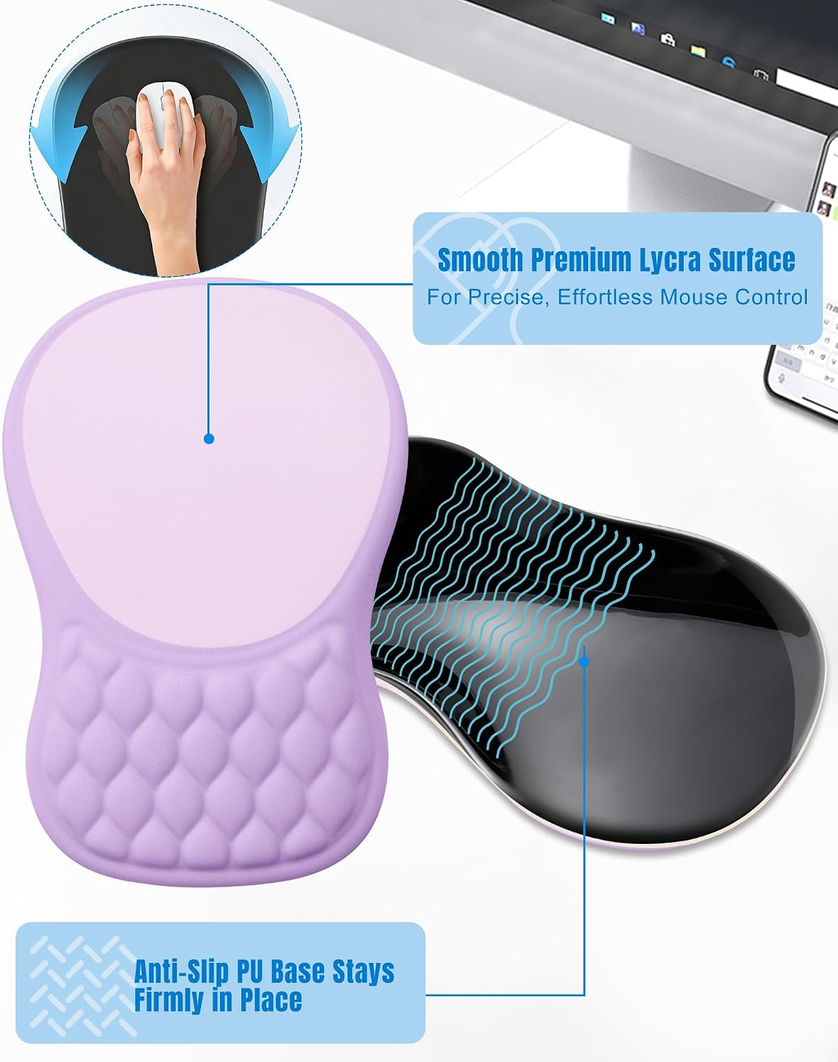 Ergonomic Mouse Pad with Sloped Memory Foam Wrist Rest (Black)