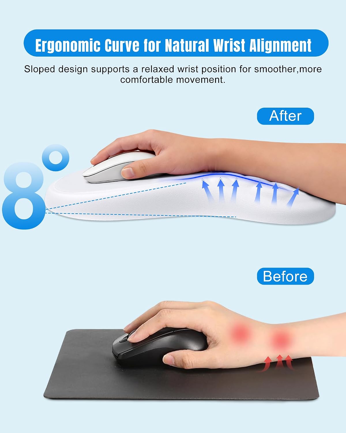 Ergonomic Mouse Pad with Sloped Memory Foam Wrist Rest (Black)