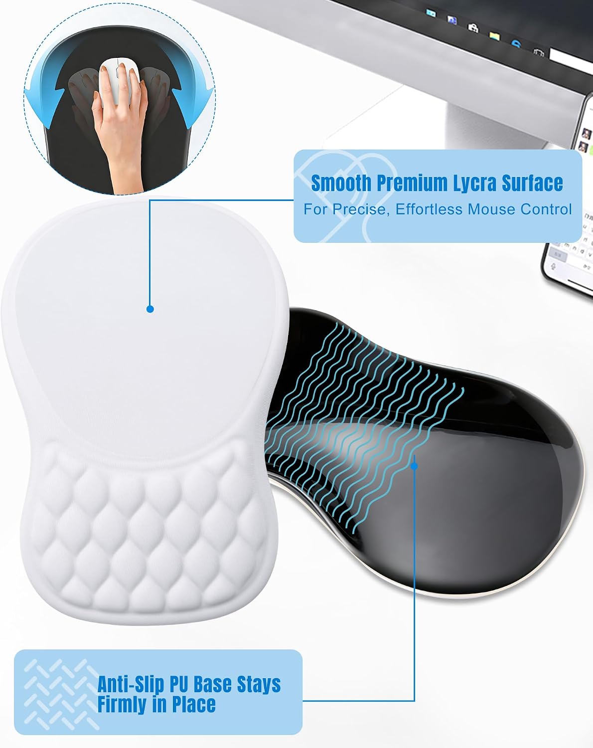 Ergonomic Mouse Pad with Sloped Memory Foam Wrist Rest (Black)