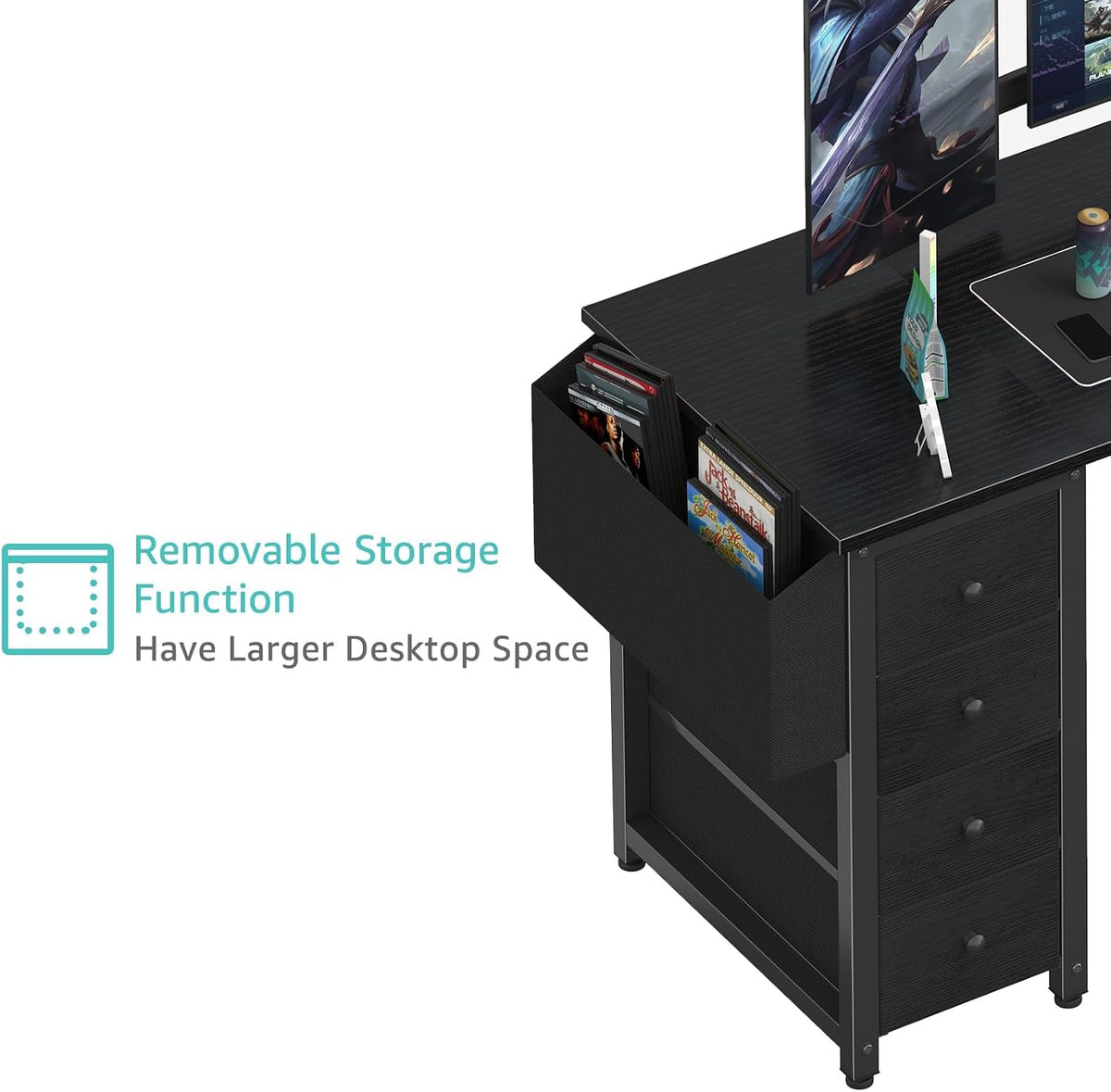 White L Shaped Computer Desk with Drawers & Storage Shelves, 47 Inch Corner Reversible Desk with Power Outlet for Home Office Bedroom, L-Shaped Teen PC Desks with Fabric Drawer, White