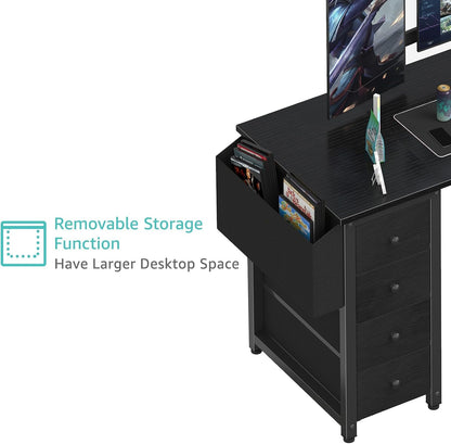 White L Shaped Computer Desk with Drawers & Storage Shelves, 47 Inch Corner Reversible Desk with Power Outlet for Home Office Bedroom, L-Shaped Teen PC Desks with Fabric Drawer, White