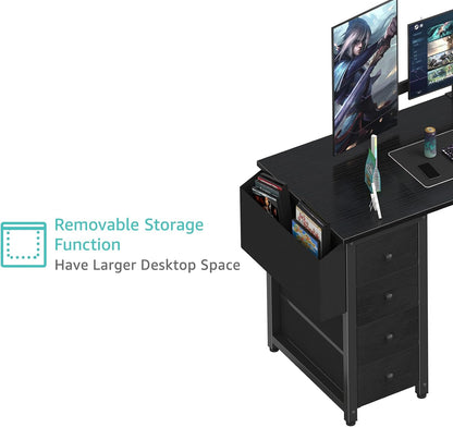 White L Shaped Computer Desk with Drawers & Storage Shelves, 47 Inch Corner Reversible Desk with Power Outlet for Home Office Bedroom, L-Shaped Teen PC Desks with Fabric Drawer, White