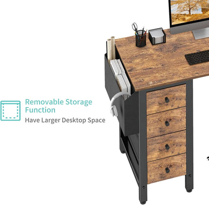White L Shaped Computer Desk with Drawers & Storage Shelves, 47 Inch Corner Reversible Desk with Power Outlet for Home Office Bedroom, L-Shaped Teen PC Desks with Fabric Drawer, White