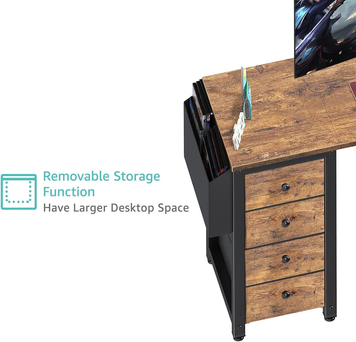 White L Shaped Computer Desk with Drawers & Storage Shelves, 47 Inch Corner Reversible Desk with Power Outlet for Home Office Bedroom, L-Shaped Teen PC Desks with Fabric Drawer, White