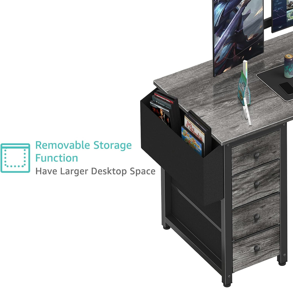 White L Shaped Computer Desk with Drawers & Storage Shelves, 47 Inch Corner Reversible Desk with Power Outlet for Home Office Bedroom, L-Shaped Teen PC Desks with Fabric Drawer, White