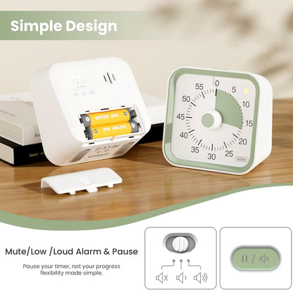 Visual Timer for Kids, Countdown Timer with Pause Function, White