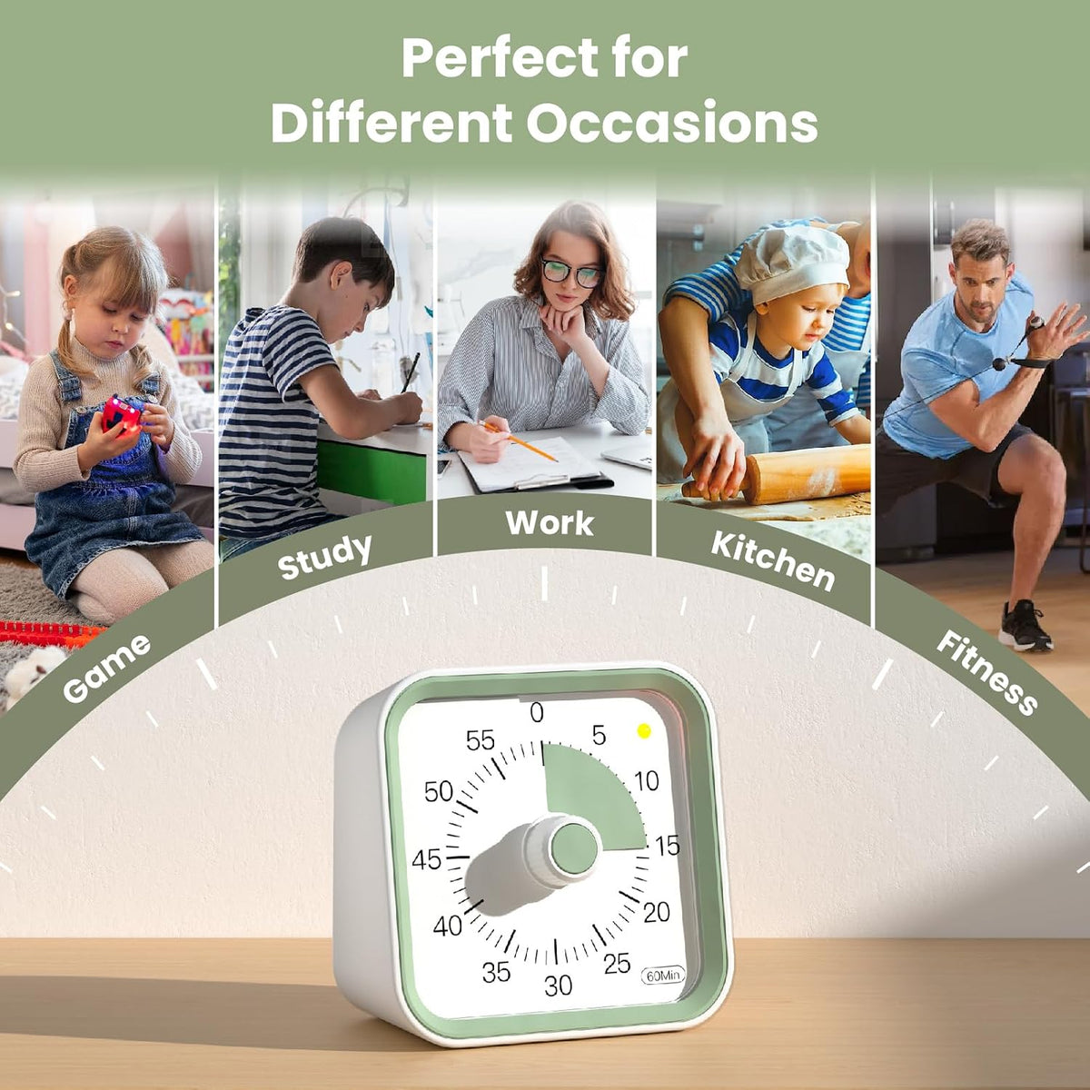 Visual Timer for Kids, Countdown Timer with Pause Function, White