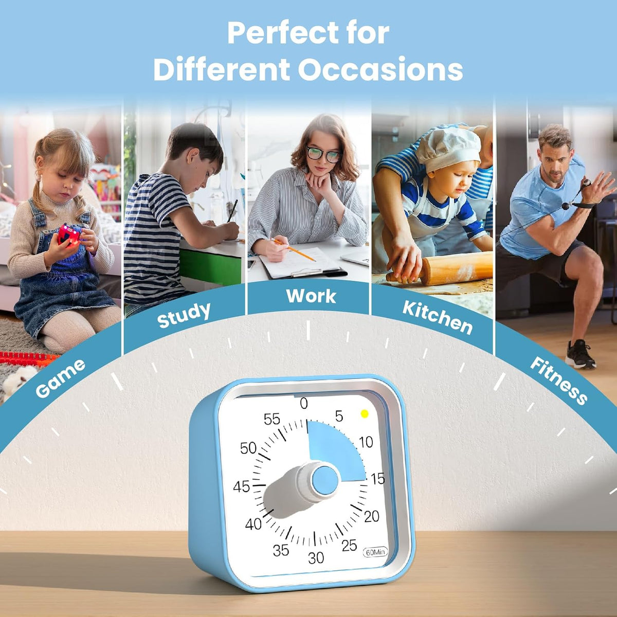 Visual Timer for Kids, Countdown Timer with Pause Function, White