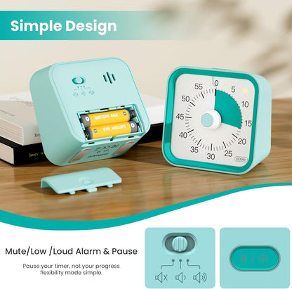 Visual Timer for Kids, Countdown Timer with Pause Function, White