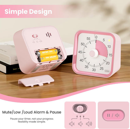 Visual Timer for Kids, Countdown Timer with Pause Function, White