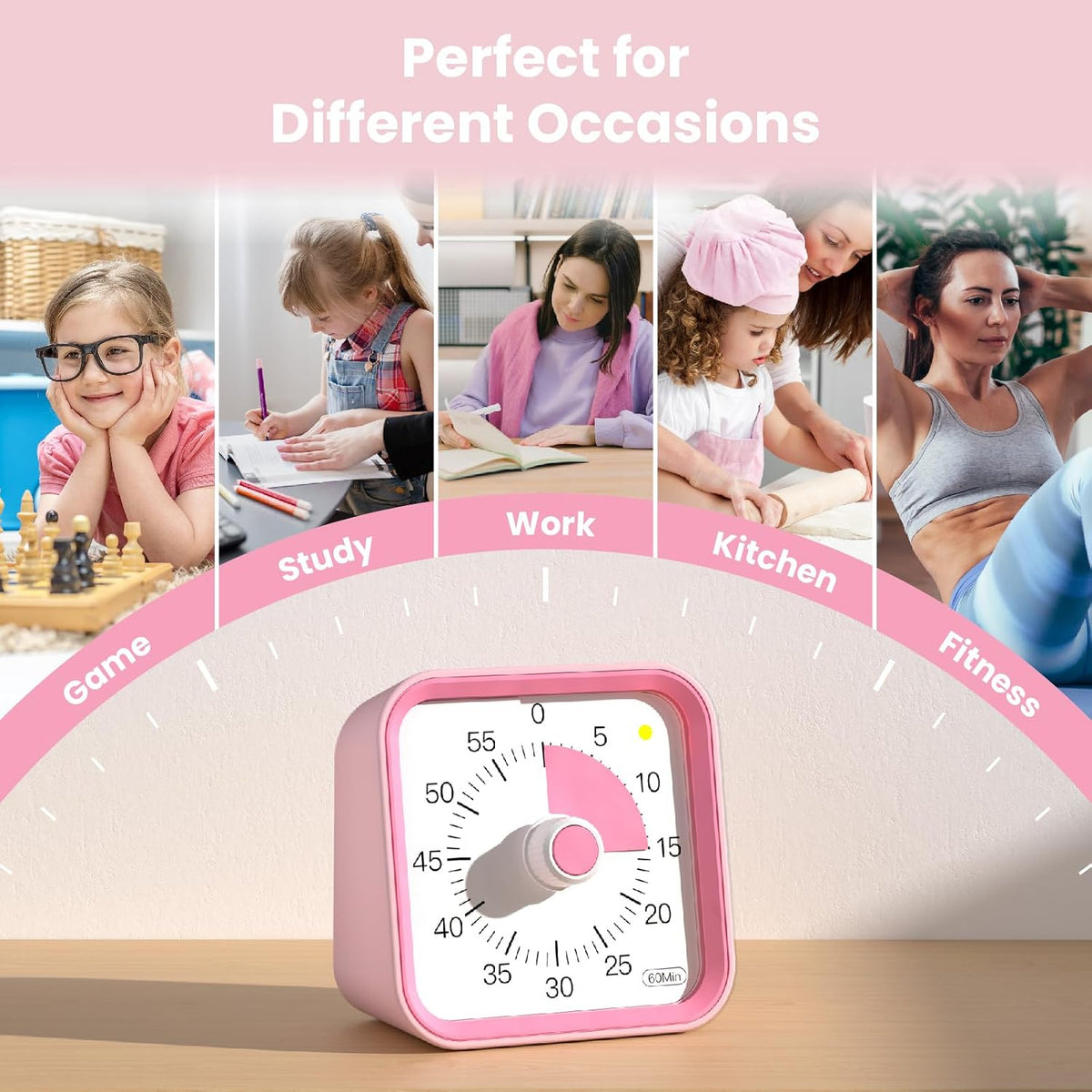 Visual Timer for Kids, Countdown Timer with Pause Function, White