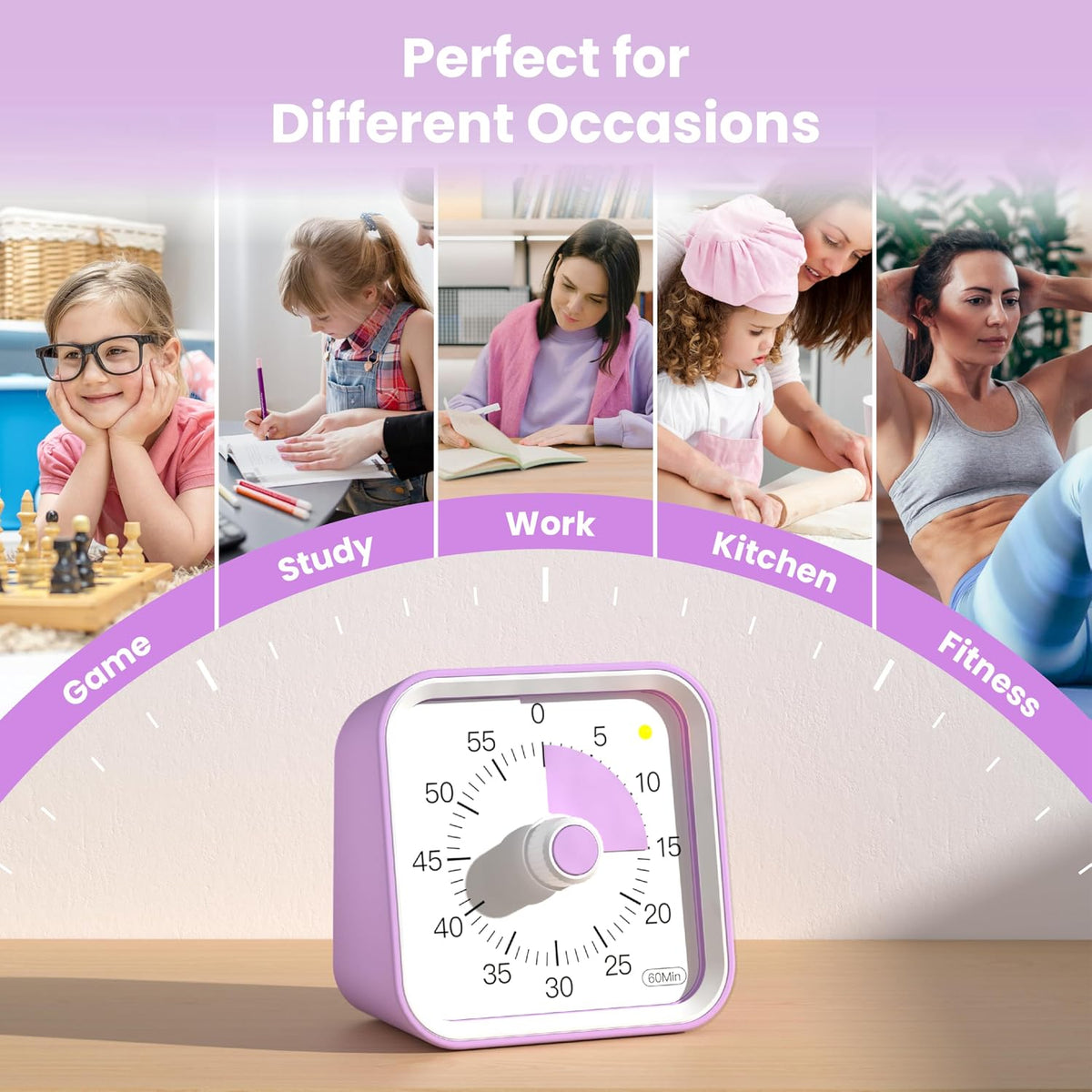 Visual Timer for Kids, Countdown Timer with Pause Function, White