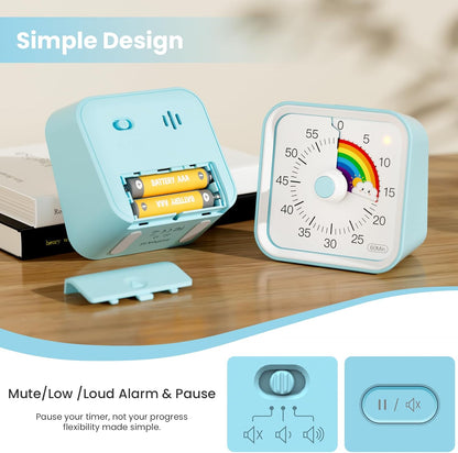 Visual Timer for Kids, Countdown Timer with Pause Function, White