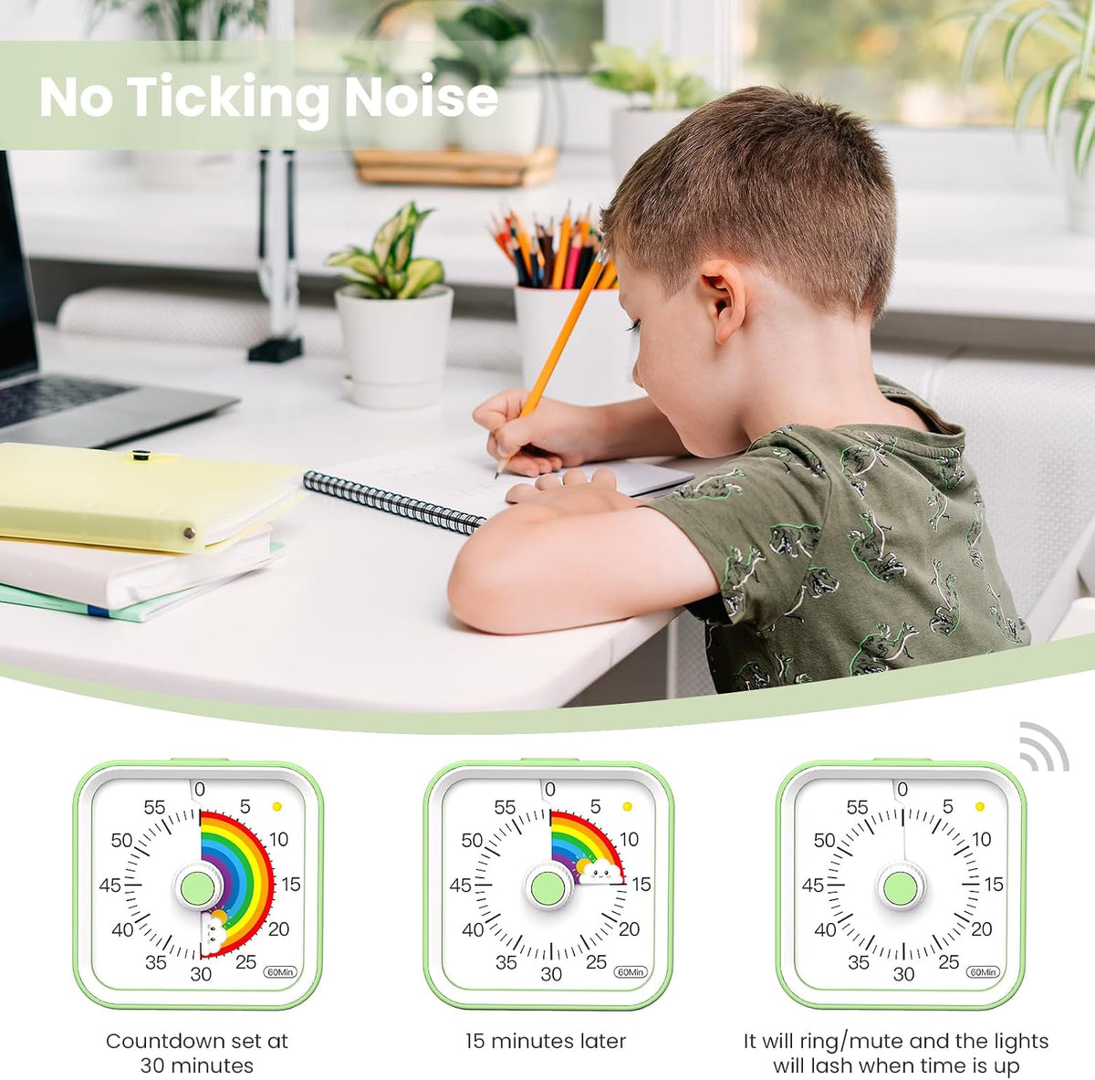 Visual Timer for Kids, Countdown Timer with Pause Function, White