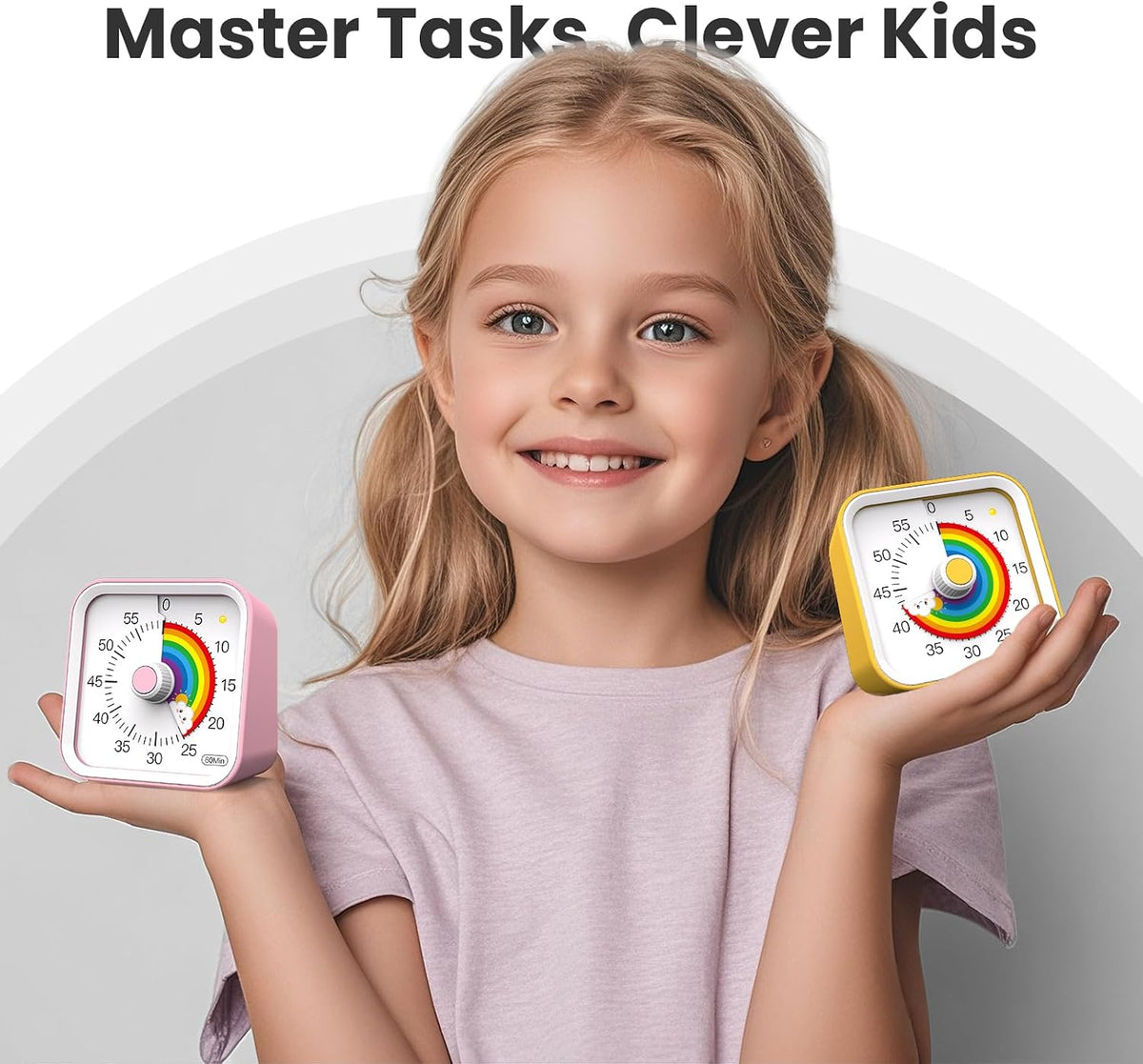 Visual Timer for Kids, Countdown Timer with Pause Function, White