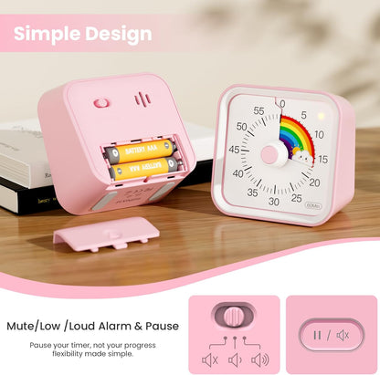 Visual Timer for Kids, Countdown Timer with Pause Function, White