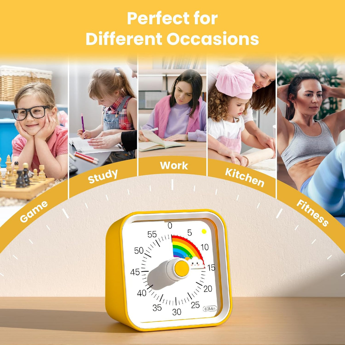 Visual Timer for Kids, Countdown Timer with Pause Function, White
