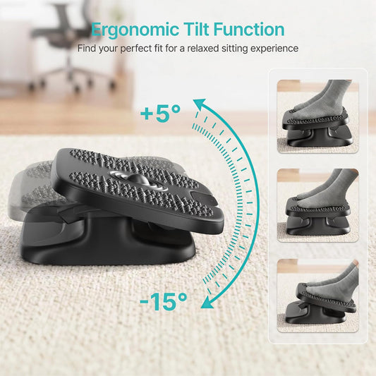 Foot Rest Under Desk with Massage, Ergonomic Stepless Adjustable