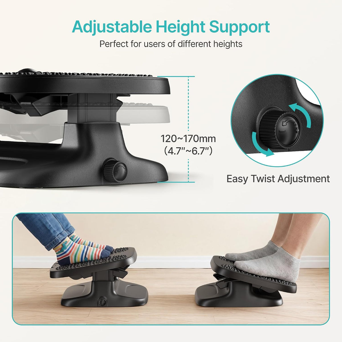 Foot Rest Under Desk with Massage, Ergonomic Stepless Adjustable