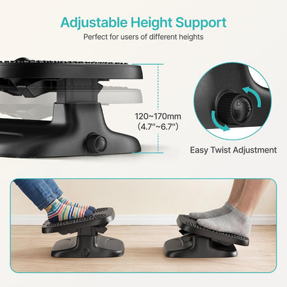 Foot Rest Under Desk with Massage, Ergonomic Stepless Adjustable