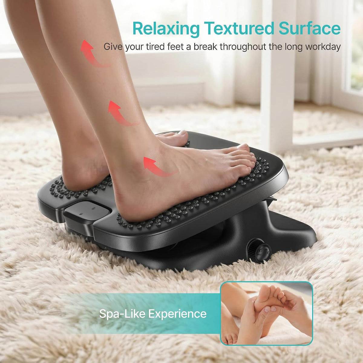 Foot Rest Under Desk with Massage, Ergonomic Stepless Adjustable