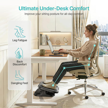 Foot Rest Under Desk with Massage, Ergonomic Stepless Adjustable