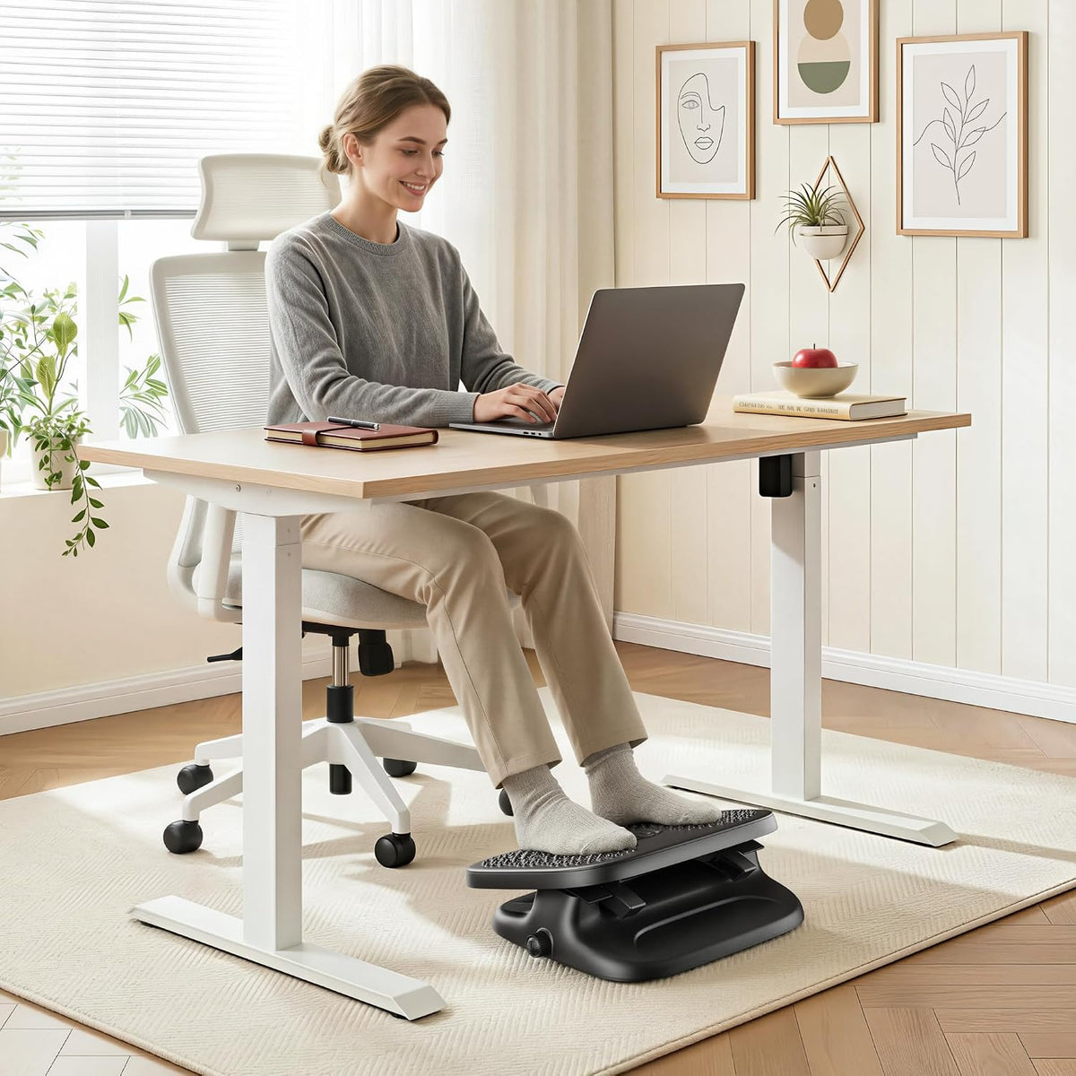 Foot Rest Under Desk with Massage, Ergonomic Stepless Adjustable