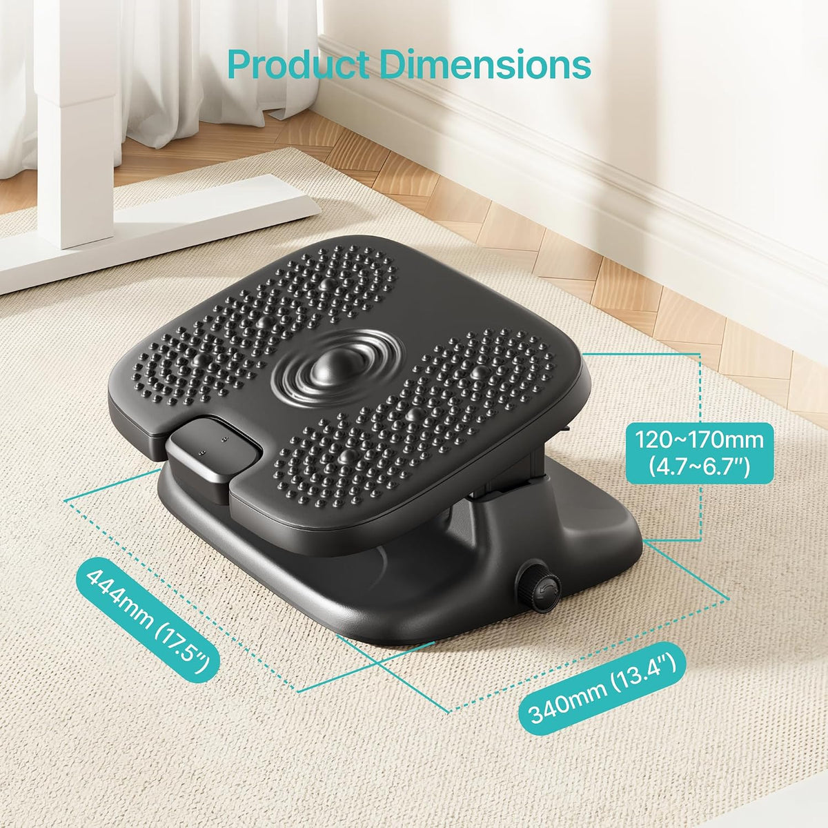 Foot Rest Under Desk with Massage, Ergonomic Stepless Adjustable