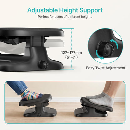 Foot Rest Under Desk with Massage, Ergonomic Stepless Adjustable