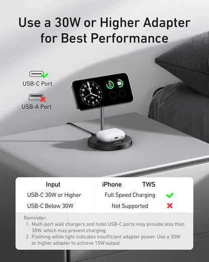MagGo 2-in-1 MagSafe Compatible Qi2 15W Wireless Charging Stand