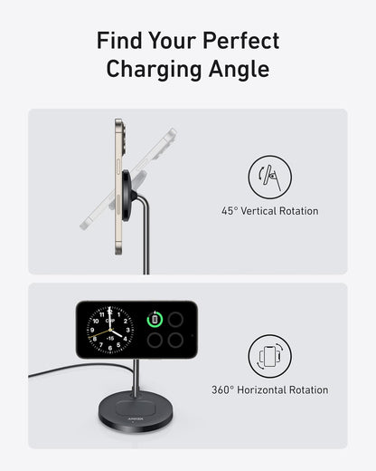 MagGo 2-in-1 MagSafe Compatible Qi2 15W Wireless Charging Stand