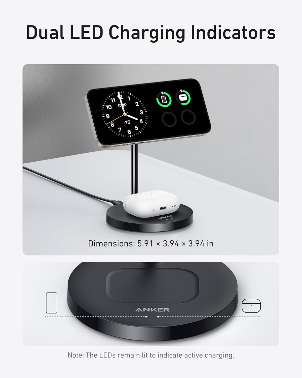 MagGo 2-in-1 MagSafe Compatible Qi2 15W Wireless Charging Stand