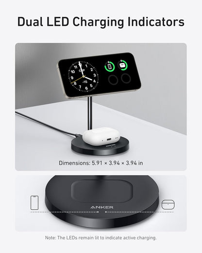 MagGo 2-in-1 MagSafe Compatible Qi2 15W Wireless Charging Stand