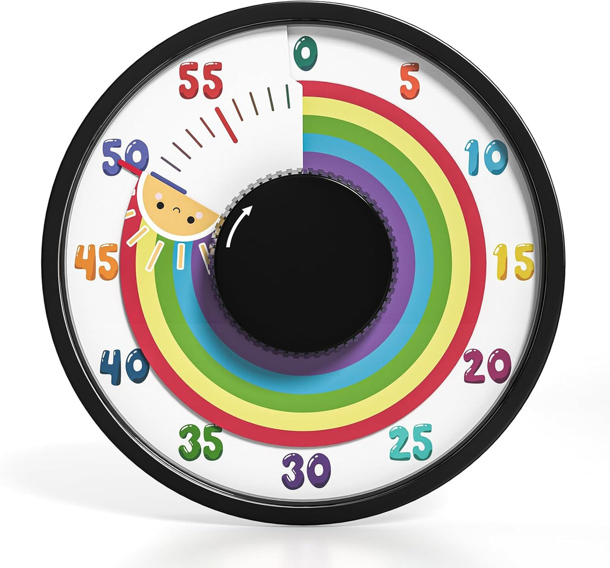 60-Minute Rainbow Visual Timer 6-Inch Mechanical Countdown Timers for Teaching, Meeting, Cooking, Working - Timer for Kids with Magnetic Backing (Black)