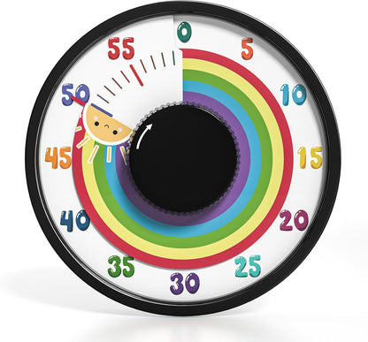 60-Minute Rainbow Visual Timer 6-Inch Mechanical Countdown Timers for Teaching, Meeting, Cooking, Working - Timer for Kids with Magnetic Backing (Black)