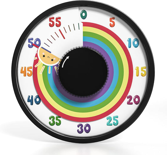 60-Minute Rainbow Visual Timer 6-Inch Mechanical Countdown Timers for Teaching, Meeting, Cooking, Working - Timer for Kids with Magnetic Backing (Black)