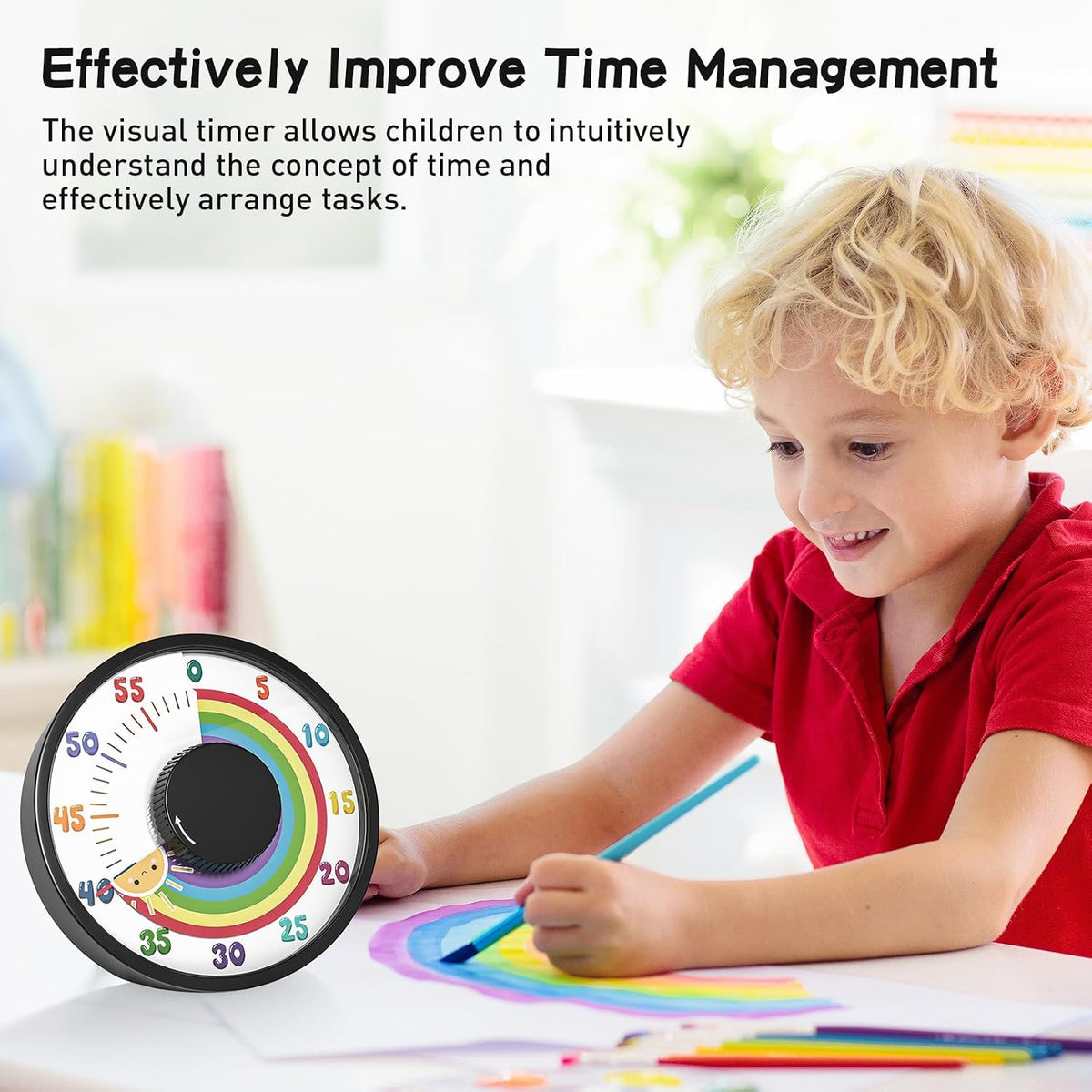 60-Minute Rainbow Visual Timer 6-Inch Mechanical Countdown Timers for Teaching, Meeting, Cooking, Working - Timer for Kids with Magnetic Backing (Black)
