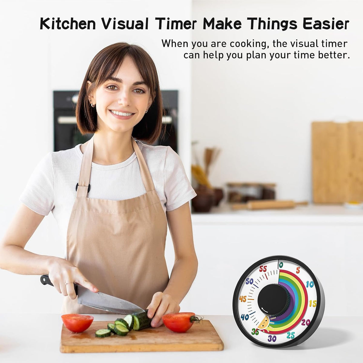 60-Minute Rainbow Visual Timer 6-Inch Mechanical Countdown Timers for Teaching, Meeting, Cooking, Working - Timer for Kids with Magnetic Backing (Black)