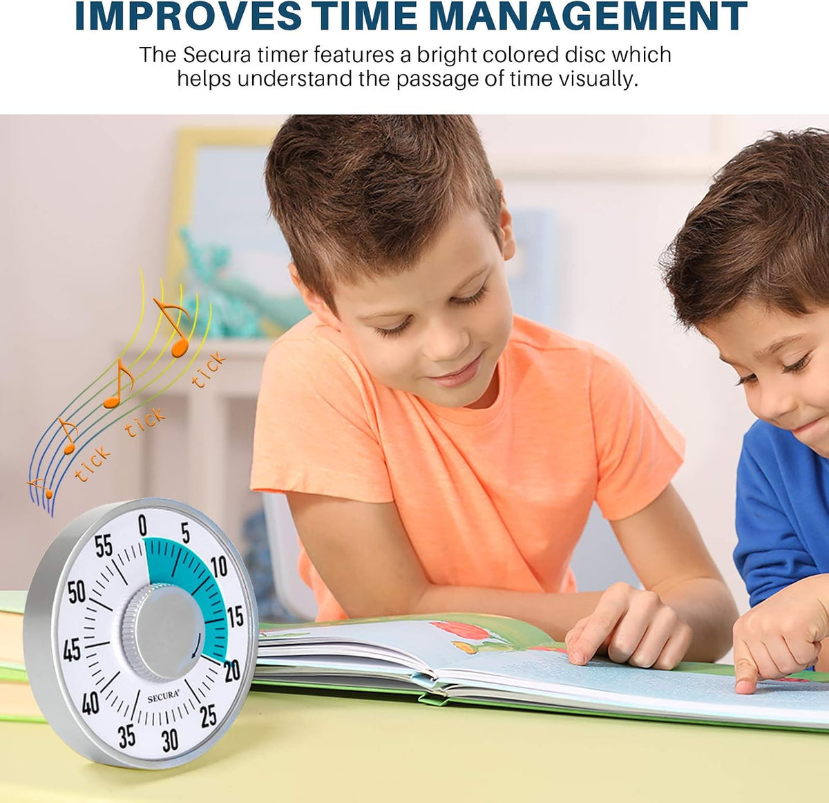 60-Minute Rainbow Visual Timer 6-Inch Mechanical Countdown Timers for Teaching, Meeting, Cooking, Working - Timer for Kids with Magnetic Backing (Black)