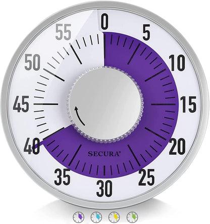 60-Minute Rainbow Visual Timer 6-Inch Mechanical Countdown Timers for Teaching, Meeting, Cooking, Working - Timer for Kids with Magnetic Backing (Black)