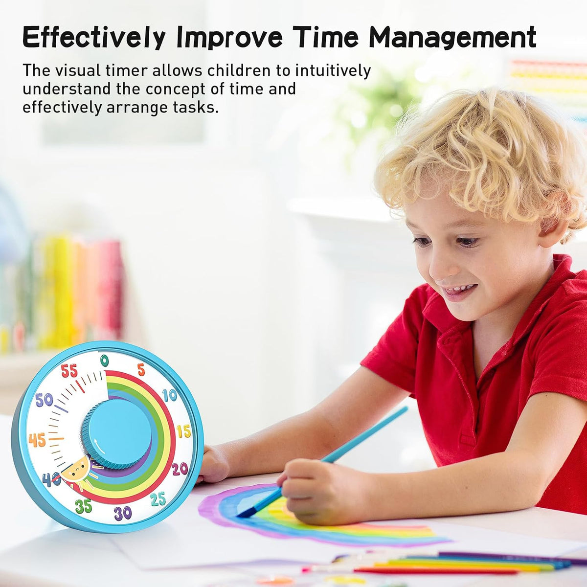 60-Minute Rainbow Visual Timer 6-Inch Mechanical Countdown Timers for Teaching, Meeting, Cooking, Working - Timer for Kids with Magnetic Backing (Black)