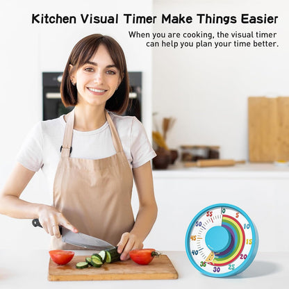 60-Minute Rainbow Visual Timer 6-Inch Mechanical Countdown Timers for Teaching, Meeting, Cooking, Working - Timer for Kids with Magnetic Backing (Black)