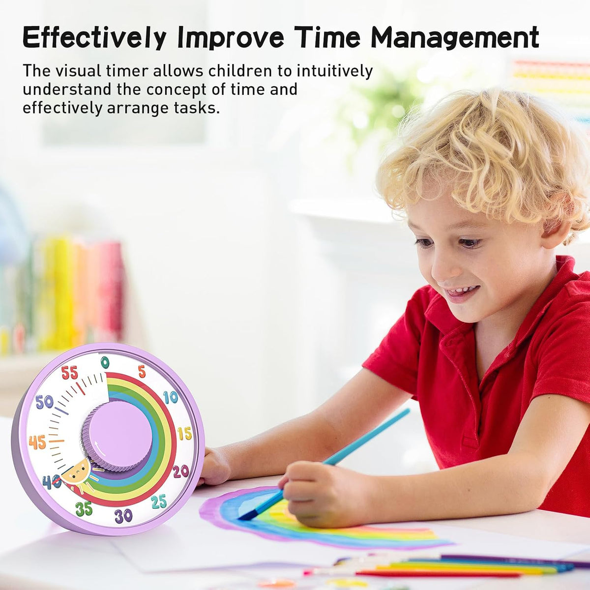 60-Minute Rainbow Visual Timer 6-Inch Mechanical Countdown Timers for Teaching, Meeting, Cooking, Working - Timer for Kids with Magnetic Backing (Black)