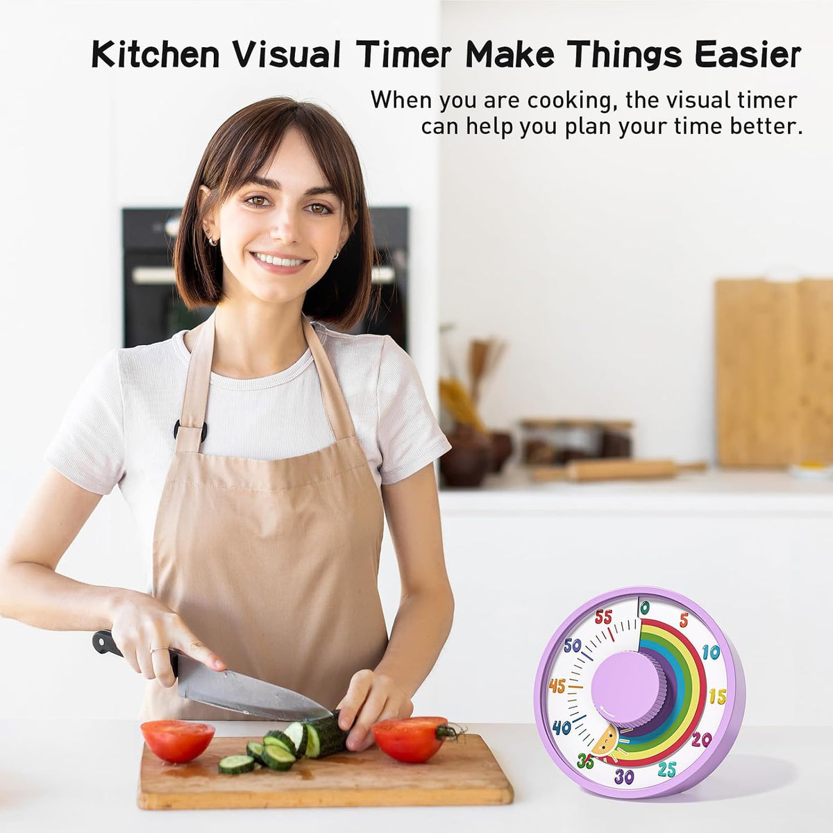 60-Minute Rainbow Visual Timer 6-Inch Mechanical Countdown Timers for Teaching, Meeting, Cooking, Working - Timer for Kids with Magnetic Backing (Black)