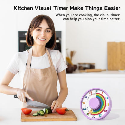 60-Minute Rainbow Visual Timer 6-Inch Mechanical Countdown Timers for Teaching, Meeting, Cooking, Working - Timer for Kids with Magnetic Backing (Black)