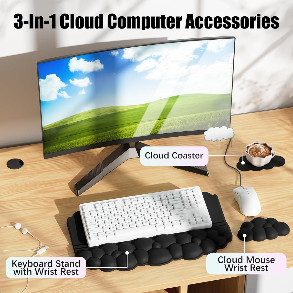 Ergonomic Wrist Rest for Keyboard and Mouse, Cloud Keyboard Stand Pad