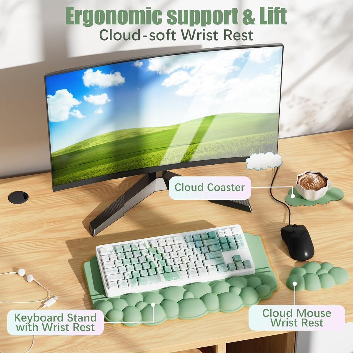 Ergonomic Wrist Rest for Keyboard and Mouse, Cloud Keyboard Stand Pad